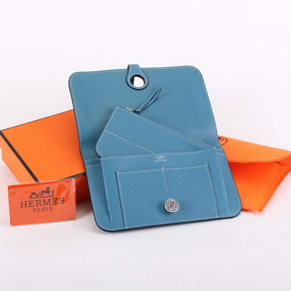 1:1 Quality Hermes Dogon Combined Wallets A508 Blue Replica - Click Image to Close